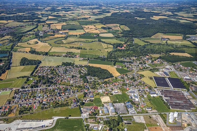 Aerial view, overview Hamm-Uentrop, Hamm, Ruhr area, North Rhine-Westphalia, Germany, DE, Europe, birds-eyes, view, aerial photograph, aerial photography, aerial photography, overview, bird's eye view, Hamm-Uentrop