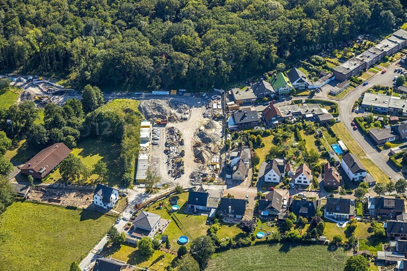 Aerial view, construction work on Dresdener Straße, Bockheideweg, Herringen, Hamm, Ruhr area, North Rhine-Westphalia, Germany, DE, Europe, birds-eyes view, aerial photography, aerial photography, overview, bird's eye view