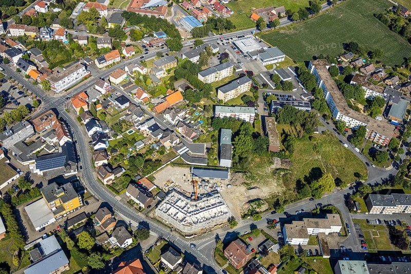 Aerial photograph, new building on the Waldenburger Straße wasteland, Wilczek Immobilien, Herringen, Hamm, Ruhr area, North Rhine-Westphalia, Germany, DE, Europe, birds-eyes view, aerial photograph, aerial photography, aerial photography, overview, overview, bird's eye view