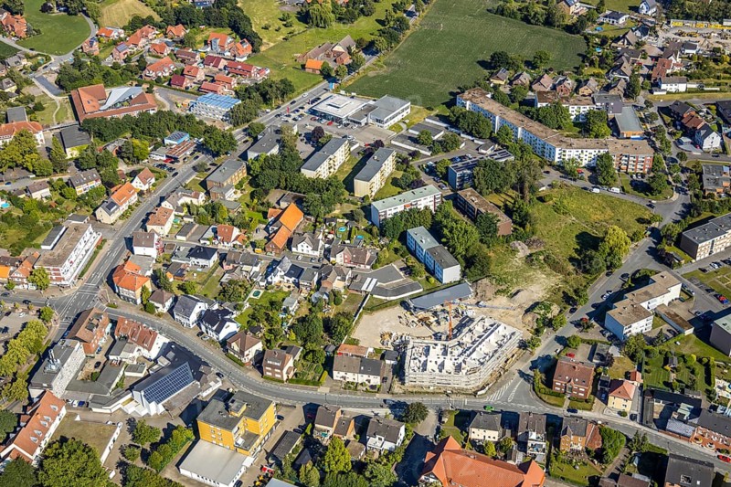 Aerial photograph, new building on the Waldenburger Straße wasteland, Wilczek Immobilien, Herringen, Hamm, Ruhr area, North Rhine-Westphalia, Germany, DE, Europe, birds-eyes view, aerial photograph, aerial photography, aerial photography, overview, overview, bird's eye view