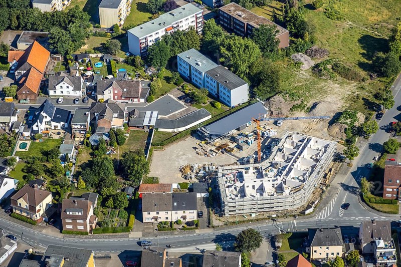 Aerial photograph, new building on the Waldenburger Straße wasteland, Wilczek Immobilien, Herringen, Hamm, Ruhr area, North Rhine-Westphalia, Germany, DE, Europe, birds-eyes view, aerial photograph, aerial photography, aerial photography, overview, overview, bird's eye view