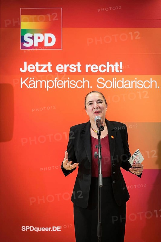 DEU Germany Germany Berlin Raising the rainbow flag with Petra Nowacki and SPD General Secretary Hubertus Heil in front of the SPD headquarters, the Willy Brandt House, four days in front of CSD