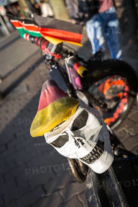 DEU Germany Germany Berlin Bicycle with mask at Alexanderplatz