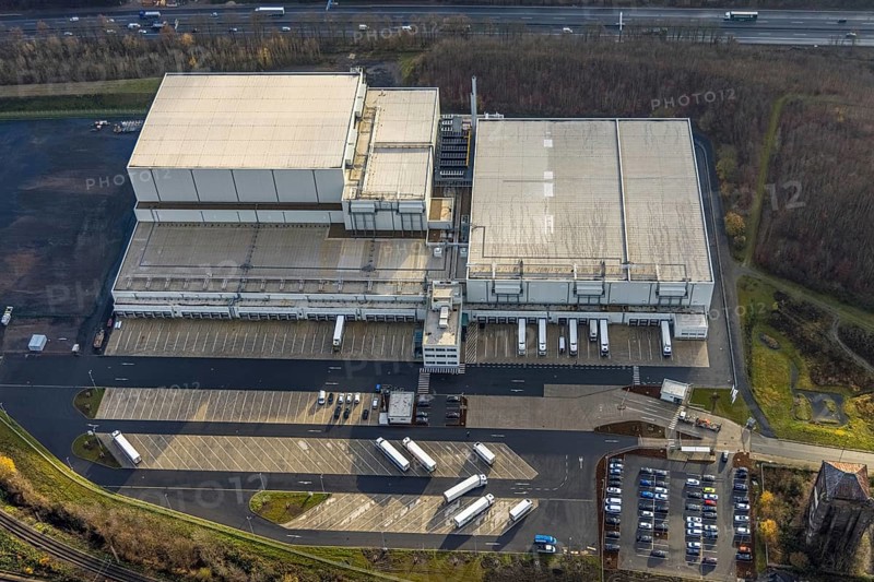 Aerial view, Nordfrost logistics centre, former colliery Unser Fritz, Am Malakowturm, Unser Fritz, Herne, Ruhr area, North Rhine-Westphalia, Germany, premises, DE, Europe, freight transport, logistics, logistics service, logistics centre, aerial photograph, aerial photography, aerial photography, Rhine-Ruhr metropolitan region, freight forwarding, deep-freeze logistics centre, transport, transport service, overview, bird's-eye view, birds-eyes view, former colliery, overview