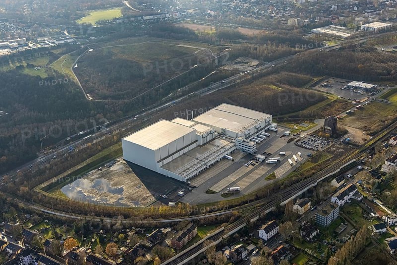 Aerial view, Nordfrost logistics centre, former colliery Unser Fritz, Am Malakowturm, Unser Fritz, Herne, Ruhr area, North Rhine-Westphalia, Germany, premises, DE, Europe, freight transport, logistics, logistics service, logistics centre, aerial photograph, aerial photography, aerial photography, Rhine-Ruhr metropolitan region, freight forwarding, deep-freeze logistics centre, transport, transport service, overview, bird's-eye view, birds-eyes view, former colliery, overview