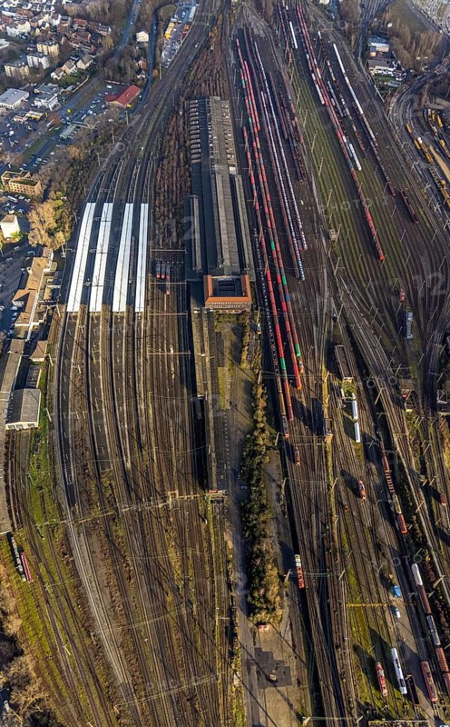 Aerial view, Wanne-Eickel main station, Wanne, Herne, Ruhr area, North Rhine-Westphalia, Germany, railway tracks, railway station, DE, Deutsche Bahn AG, Europe, main station, central station, aerial view, aerial photography, aerial photography, overview, bird's-eye view, overview