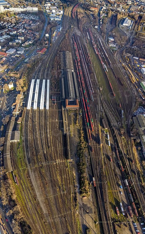 Aerial view, Wanne-Eickel main station, Wanne, Herne, Ruhr area, North Rhine-Westphalia, Germany, railway tracks, railway station, DE, Deutsche Bahn AG, Europe, main station, central station, aerial view, aerial photography, aerial photography, overview, bird's-eye view, overview