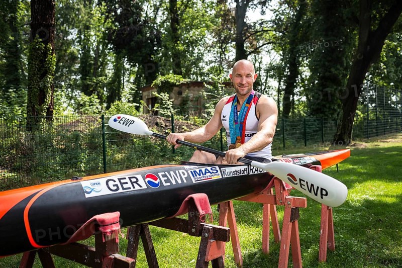 DEU Germany Germany Potsdam Ronald Rauhe poses for photos with his Olympic medals at the Olympic Training Centre Potsdam