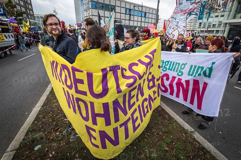 DEU Germany Germany Berlin Demonstration against rent increases and gentrification.poster for the expropriation of Deutsche Wohnen & Co