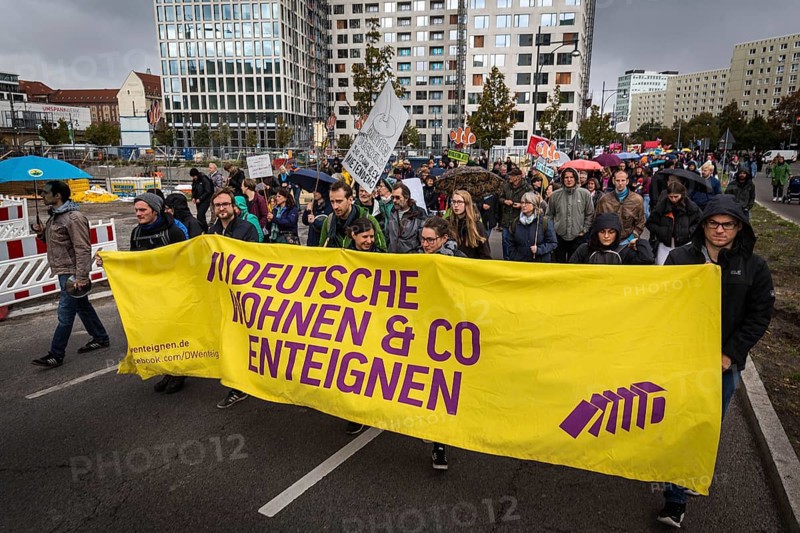 DEU Germany Germany Berlin Demonstration against rent increases and gentrification.banner for the expropriation of Deutsche Wohnen & Co