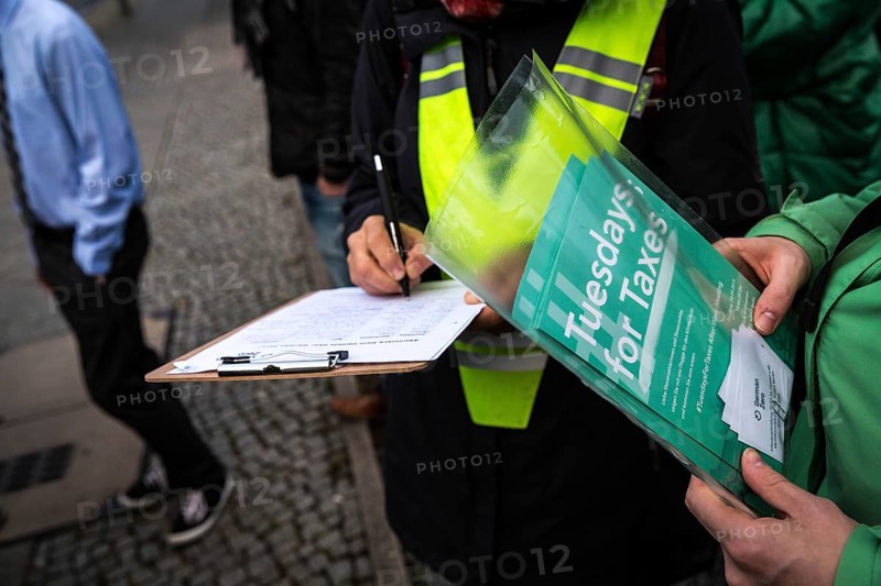 DEU Germany Germany Berlin Around 25 participants organise the second rally of the tuesdaysfortaxes movement in front of the Ministry of Finance on Tuesday