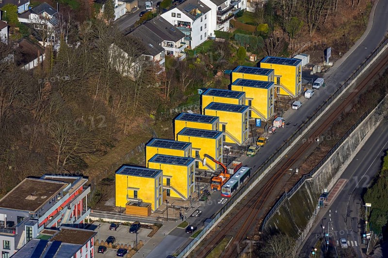Aerial view, new development area residential estate Walter-Freitag-Straße, at Herdecke railway station, Herdecke, Ruhr area, North Rhine-Westphalia, Germany, DE, Europe, property tax, HGWG, real estate, aerial view, aerial photography, aerial photography, overview, bird's-eye view, residential estate, residential area, residential buildings, residential project Alter Steinbruch, residential quality, residential neighbourhood, housing estate, birds-eyes view, overview
