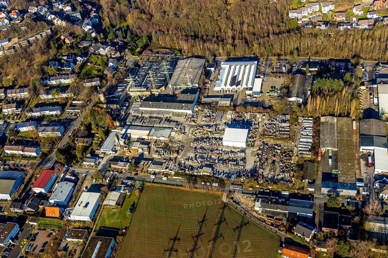 Aerial photograph, Basamentwerke Böcke GmbH, Ende, Herdecke, Ruhr area, North Rhine-Westphalia, Germany, DE, Europe, commercial area, commercial area, commercial use, industrial site, Loerfeldstraße, aerial photograph, aerial photography, aerial photography, overview, bird's-eye view, birds-eyes view, overview