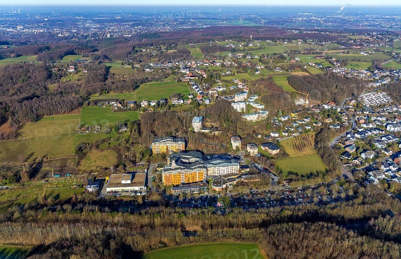 Aerial view, community hospital Herdecke, Waldorfkindergarten Herdecke, Herdecke, Ruhr area, North Rhine-Westphalia, Germany, general hospital, DE, Europe, Gerhard-Kienle-Weg, healthcare, property tax, high-rise buildings, hospital, real estate, clinic, clinic centre, hospital, aerial photograph, aerial photography, aerial photography, medical facility, medical aid, overview, bird's-eye view, living and life, residential area, residential buildings, anthroposophic medicine, birds-eyes view, holistic medicine, overview, medical care