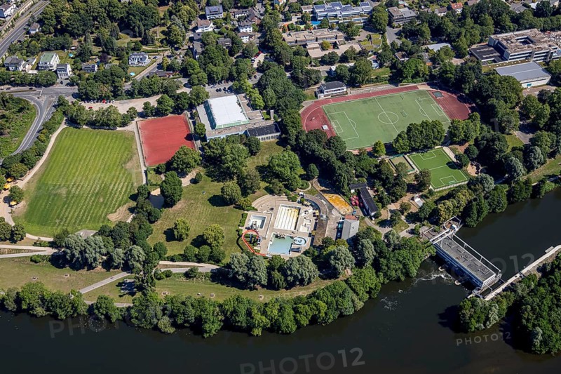 Aerial view, sports and leisure centre Bleichstein, outdoor swimming pool Herdecke, Herdecke, Ruhr area, North Rhine-Westphalia, Germany, bathing establishment, bathing resort, DE, Europe, outdoor swimming pool, leisure, football pitch, football stadium, aerial view, aerial photography, aerial photography, swimming pool, swimming pool, sports, sports facilities, sports field, sports facility, overview, bird's-eye view, overview