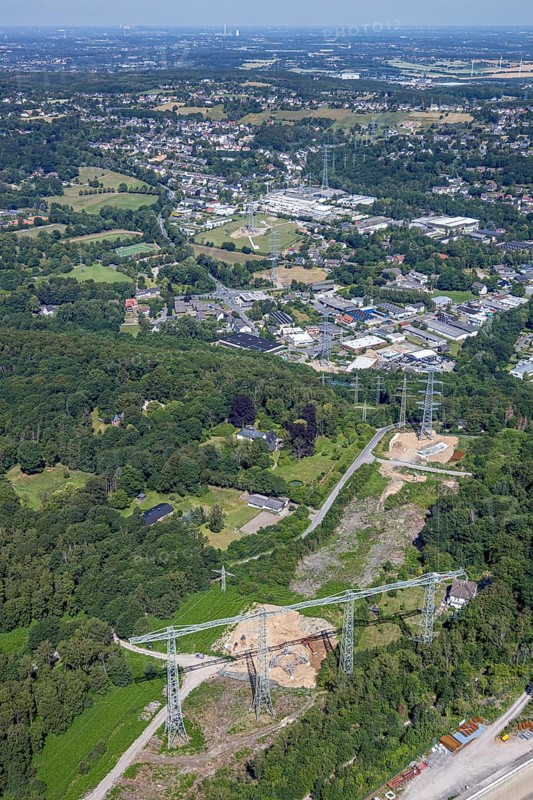 Aerial view, industrial area Gahlenfeld, construction site power line, end, Herdecke, Ruhr area, North Rhine-Westphalia, Germany, construction work, construction area, construction site, construction measure, construction project, construction site, DE, Europe, Gahlenfeld, Gahlenfeldstraße, commercial area, commercial park, industrial site, aerial photograph, aerial photography, aerial photography, overview, bird's-eye view, bird's-eye view, overview