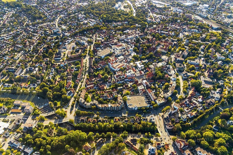 Aerial view, townscape, Herford city, Herford, city wall, Ostwestfalen-Lippe, OWL, North Rhine-Westphalia, Germany, DE, Europe, aerial view, aerial photography, aerial photography, OWL book, OWL book, Ostwestfalenbuch, overview, bird's-eye view, bird's-eye view, overview