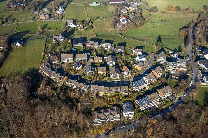 Aerial view, settlement Weg Zum Poethen Altes Feld, Westende, Herdecke, Ruhr area, North Rhine-Westphalia, Germany, DE, Europe, birds-eyes, view, aerial photograph, aerial photography, aerial photography, overview, bird's eye view, living, flat, houses, residential buildings, housing estate, settlement