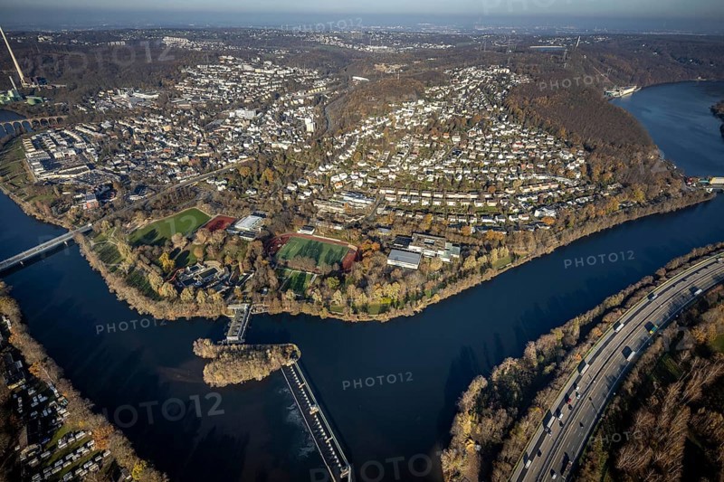 Aerial view, overview Herdecke, Ruhr, Herdecke, Ruhr area, North Rhine-Westphalia, Germany, DE, Europe, birds-eyes, view, aerial photography, aerial photography, aerial photography, overview, bird's eye view, waterway, shipping, transport, logistics, goods movement, ships, waters, Hengsteysee