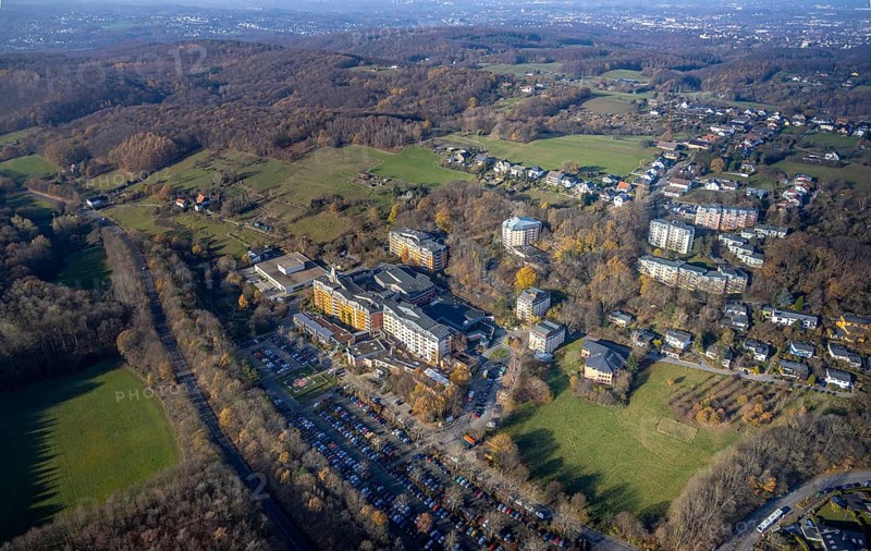 Aerial view, community hospital Herdecke, Westende, Herdecke, Ruhr area, North Rhine-Westphalia, Germany, DE, Europe, birds-eyes, view, aerial photography, aerial photography, overview, overview, bird's eye view, health, care, doctors, medicine, surgery, therapy