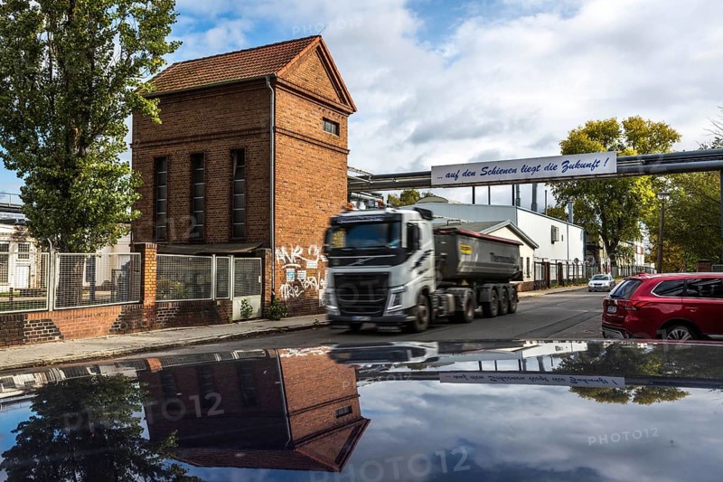 DEU Germany Germany Vetschau A sign advertising rail freight transport in front of a factory