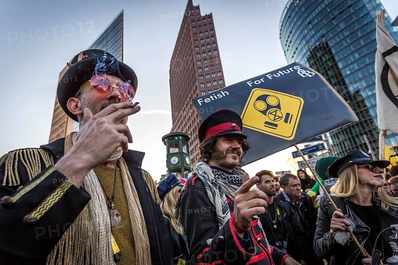 DEU Germany Germany Berlin Protesters of the Extinction Rebellion movement during the occupation of Potsdamer Platz.Fetish for Future activists