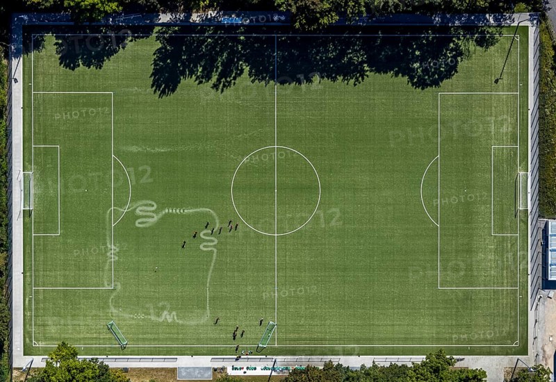 Aerial view, sports field in sports park, football field, Herne, Ruhr area, North Rhine-Westphalia, Germany, DE, Europe, football stadium, football club, aerial view, aerial photography, aerial photography, Rhine-Ruhr metropolitan region, sports, sports facilities, sports field, sports facility, stadium, overview, bird's-eye view, overview