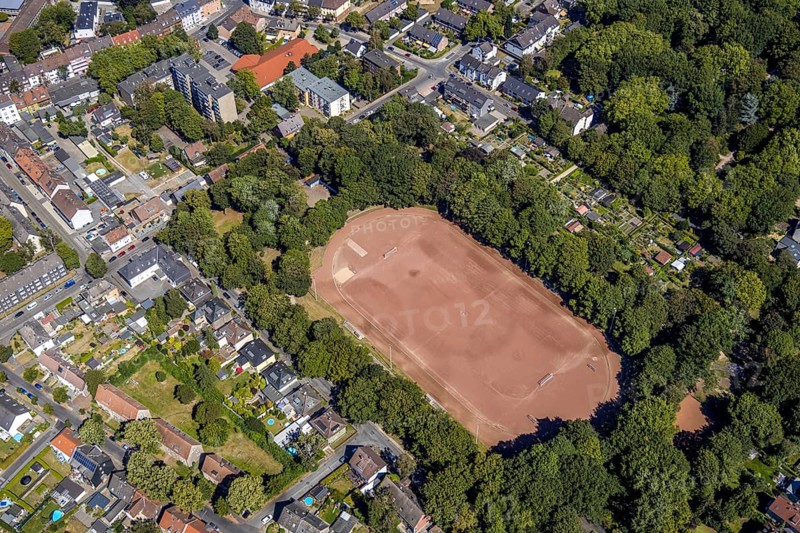 Aerial view, Horst Stadium, Spvg. Arminia Holsterhausen, Herne, Ruhr area, North Rhine-Westphalia, Germany, DE, Europe, football pitch, football stadium, football club, aerial view, aerial photography, aerial photography, Rhine-Ruhr metropolitan region, sports, sports facilities, sports field, sports venue, stadium, overview, bird's-eye view, overview