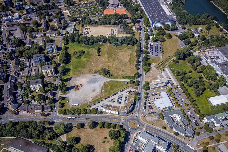 Aerial view, roundabout, Westring industrial estate, Forellstraße, Herne, Ruhr area, North Rhine-Westphalia, Germany, DE, Europe, aerial view, aerial photography, aerial photography, Rhine-Ruhr metropolitan region, overview, bird's-eye view, overview