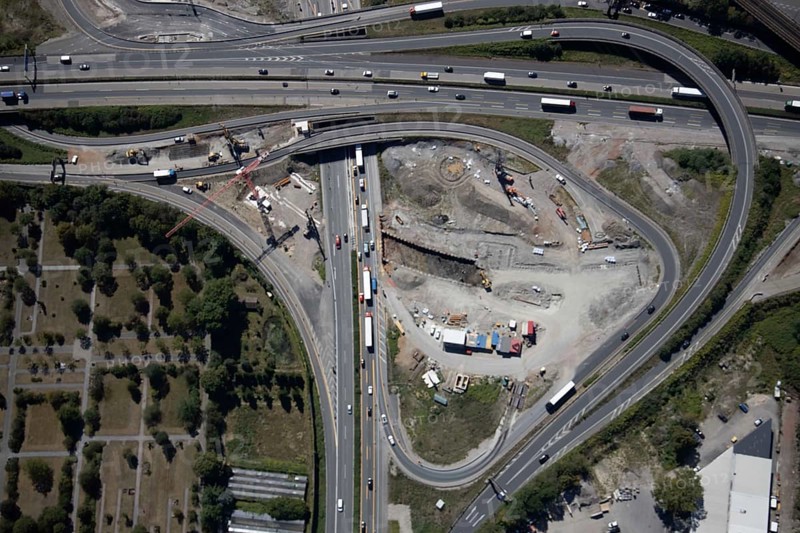 Aerial view, motorway junction Herne, new construction tunnel Baukau from the A43 to the A42, Herne, Ruhr area, North Rhine-Westphalia, Germany, motorway A42, motorway A43, DE, Europe, distant view, aerial view, aerial photography, aerial photography, Rhine-Ruhr metropolitan region, road traffic, overview, traffic volume, bird's-eye view, overview