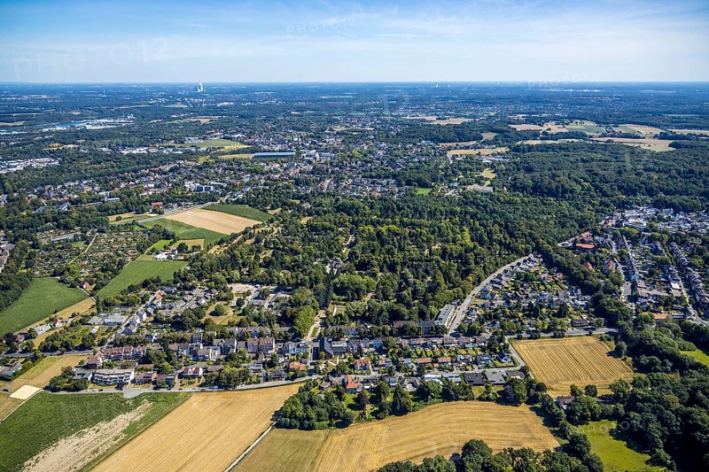 Aerial view, residential area Wiescherstraße, Südfriedhof, Herne, Ruhr area, North Rhine-Westphalia, Germany, burial site, DE, Europe, distant view, cemetery, memorial, Gottesacker, graves, burial ground, aerial photograph, aerial photography, aerial photography, Rhine-Ruhr metropolitan region, resting place, overview, bird's-eye view, forest area, birds-eyes view, overview