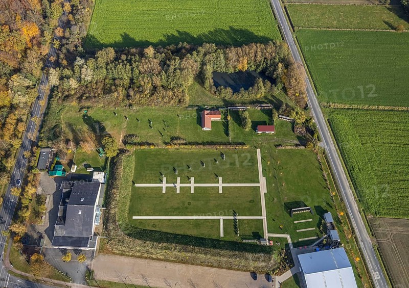 Aerial view, sports field Hammer Sport Club HSC, archery active, Rhynern, Hamm, Ruhr area, North Rhine-Westphalia, Germany, archery hall, archery facility, DE, Europe, HSC archery centre, Hubert-Westermeier-Straße, aerial view, aerial photography, aerial photography, sports facilities, sports field, sports facility, overview, bird's-eye view, overview