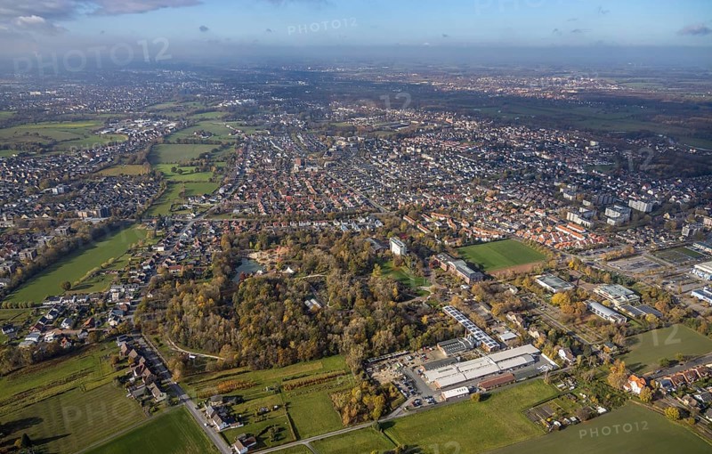 Aerial view, Maximilianpark Hamm, Uentrop, Hamm, Ruhr area, North Rhine-Westphalia, Germany, DE, Europe, amusement park, site of the disused Maximilian colliery, glass elephant landmark, aerial view, aerial photography, aerial photography, MaxiPark, overview, bird's eye view, birds-eyes view, overview