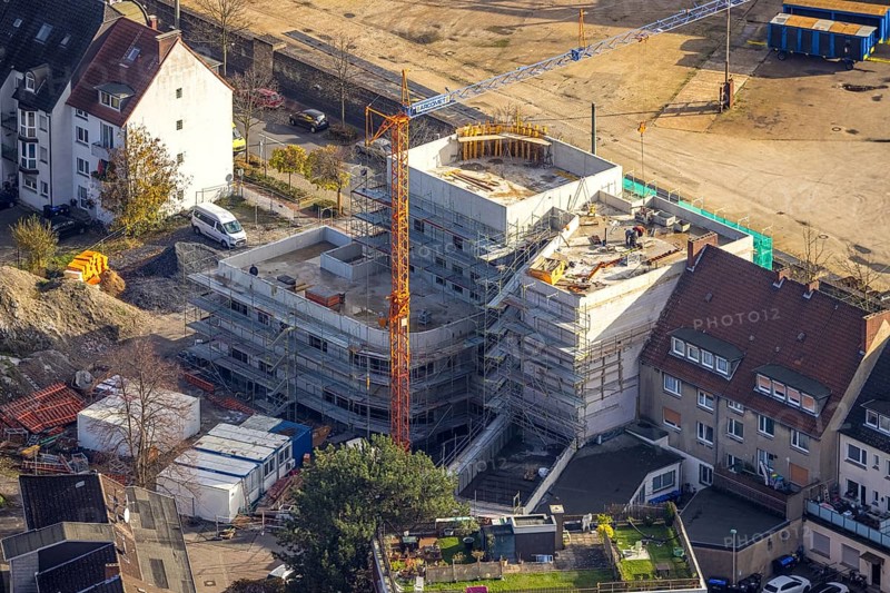 Aerial view, construction site new building Wilhelmstraße, Hamm, Ruhr area, North Rhine-Westphalia, Germany, construction work, construction, construction area, construction site, building plots, construction project, construction site, DE, Europe, aerial view, aerial photography, aerial photography, new building, overview, cladding, bird's eye view, Wilhelmstraße, birds-eyes view, overview
