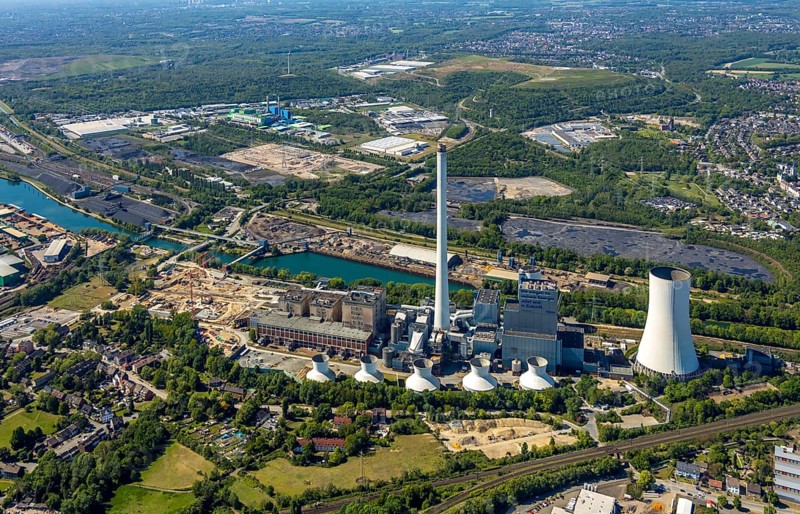 Aerial view, STEAG cogeneration plant Herne, Rhine-Herne-Canal, Herne, Ruhr area, North Rhine-Westphalia, Germany, DE, energy, Europe, cogeneration plant, power plant, aerial view, aerial photography, aerial photography, overview, bird's-eye view, overview