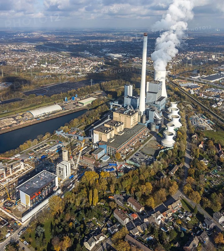Aerial view, GUD, gas-fired power plant under construction, STEAG cogeneration plant Herne, Baukau-West, Herne, Ruhr area, North Rhine-Westphalia, Germany, DE, Europe, birds-eyes view, aerial view, aerial photography, aerial photography, overview, bird's eye view, construction site
