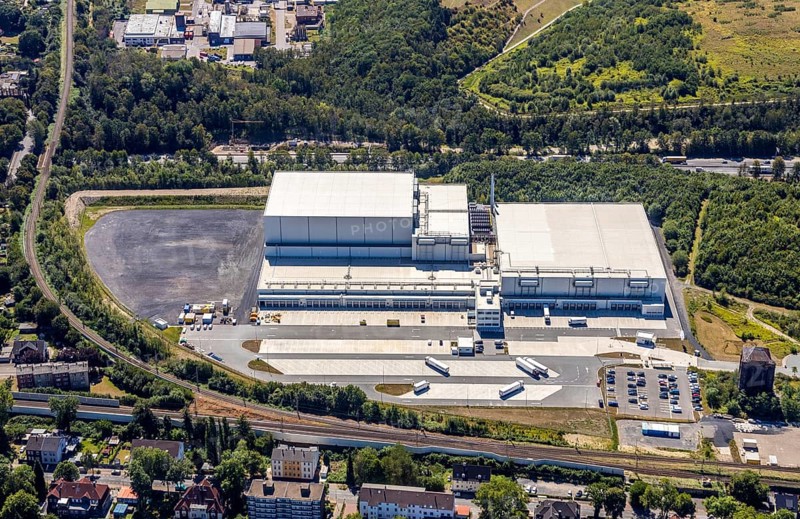 Aerial view, Nordfrost logistics centre, Former colliery Unser Fritz, shaft 1 Malakowturm, Herne, Ruhr area, North Rhine-Westphalia, Germany, Am Malakowturm, premises, DE, Europe, freight transport, logistics, logistics service, logistics centre, aerial view, aerial photography, aerial photography, Rhine-Ruhr metropolitan region, freight forwarding, deep-freeze logistics centre, transport, transport service, overview, bird's-eye view, overview