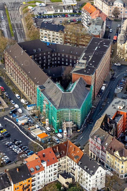 Aerial view, reconstruction / renovation of the Alte Sparkasse building, Herne, Ruhr area, North Rhine-Westphalia, Germany, DE, Europe, birds-eyes, view, aerial photography, aerial photography, overview, overview, bird's eye view