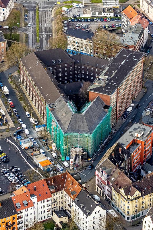Aerial view, reconstruction / renovation of the Alte Sparkasse building, Herne, Ruhr area, North Rhine-Westphalia, Germany, DE, Europe, birds-eyes, view, aerial photography, aerial photography, overview, overview, bird's eye view