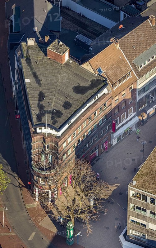 Aerial view, listed office building and commercial building with round balcony, at Westentor, Ritterstraße corner Weststraße, centre, Hamm, Ruhr area, North Rhine-Westphalia, Germany