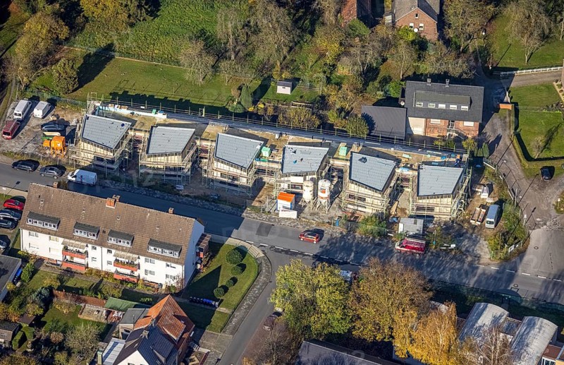 Aerial view, construction site new building kindergarten Großer Sandweg, Bockum-Hövel, Hamm, Ruhr area, North Rhine-Westphalia, Germany, construction work, construction, construction area, building site, building plots, construction project, construction site, DE, Europe, kindergarten, day-care centre, day-care centre, aerial photograph, aerial photography, aerial photography, new building, overview, bird's-eye view, overview