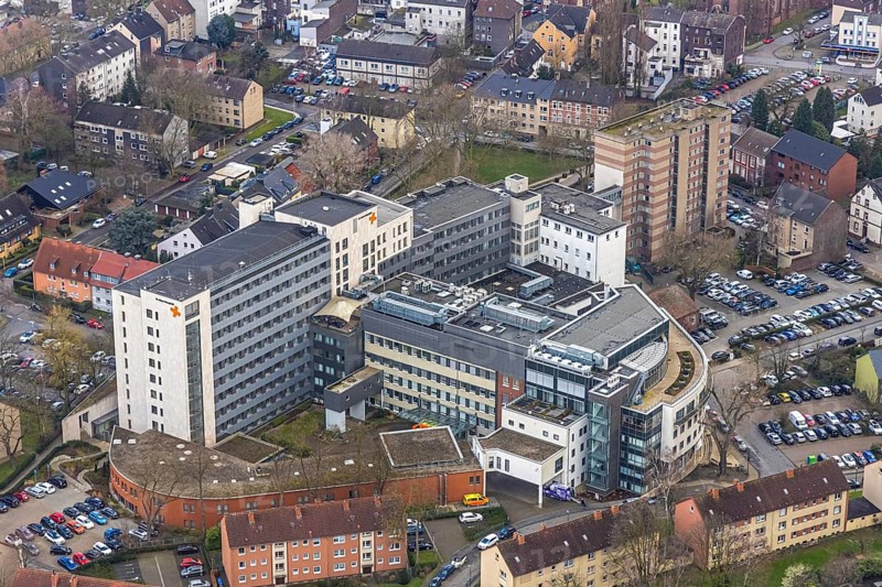 Aerial view, hospital St. Anna Hospital, Herne, Ruhr area, North Rhine-Westphalia, Germany, DE, Europe, birds-eyes, view, aerial photography, aerial photography, overview, overview, bird's eye view, health, care, doctors, medicine, surgery, therapy