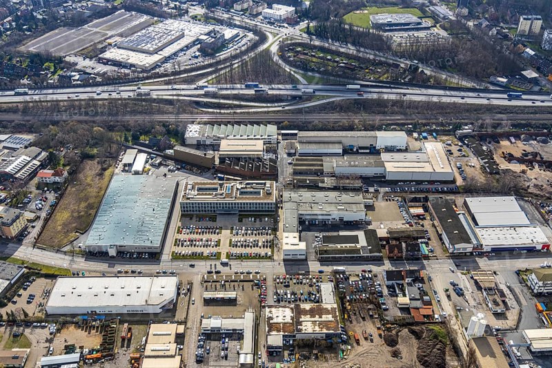 Aerial photo, Vulkan plant, industrial area between motorway A42 / federal road B226 and Rhine-Herne Canal, Herne, Ruhr area, North Rhine-Westphalia, Germany, DE, Europe, birds-eyes, view, aerial photograph, aerial photography, aerial photography, overview, overview, bird's eye view, industry, trade, economy, commercial enterprise, production, trade, waterway, shipping, transport, logistics, goods movement, ships, waters