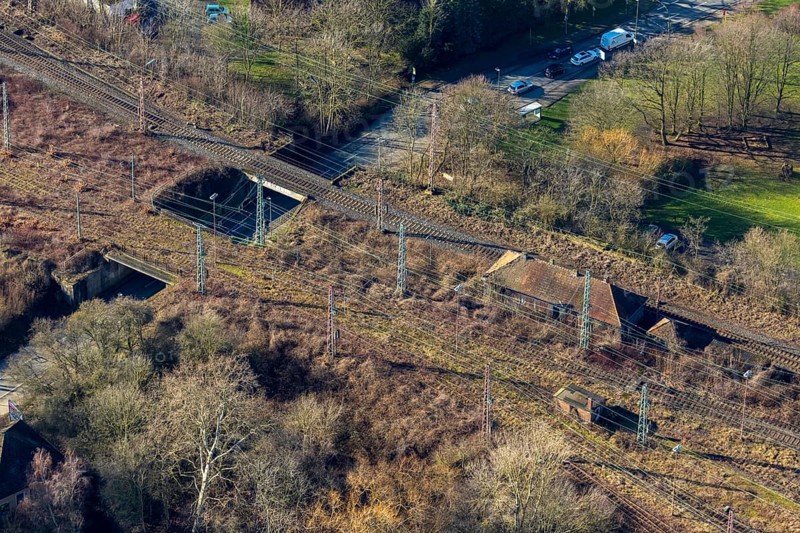 Aerial view, seven bridges, Günterstraße, railway subway, marshalling yard, former signal box, Hamm, Ruhr area, North Rhine-Westphalia, Germany, railway tracks, railway station, DE, Deutsche Bahn AG, Europe, real estate, aerial view, aerial photography, aerial photography, overview, bird's-eye view, living and life, residential buildings, birds-eyes view, overview