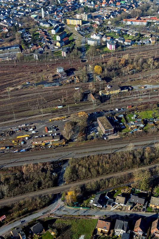 Aerial view, seven bridges, Günterstraße, railway subway, marshalling yard, former signal box, Hamm, Ruhr area, North Rhine-Westphalia, Germany, railway station, railway subway Günterstraße, DE, Deutsche Bahn AG, Europe, aerial photograph, aerial photography, aerial photography, overview, bird's-eye view, bird's-eye view, overview