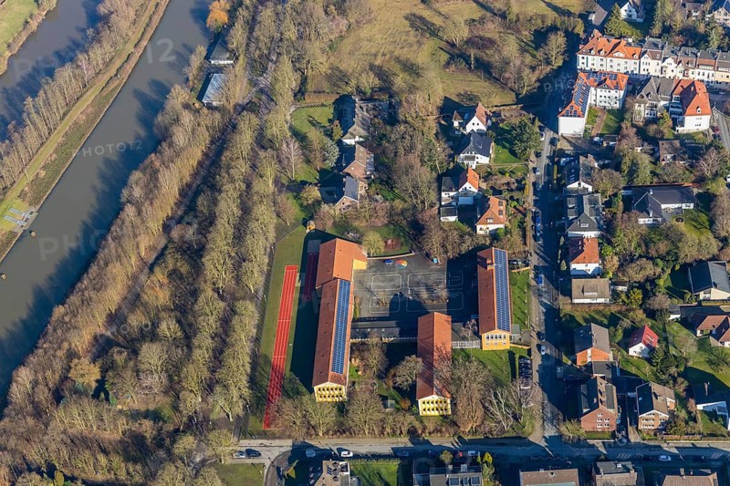 Aerial photo, Theodor-Heuss-Schule, River Lippe, Datteln-Hamm-Canal, Bad Hamm, Hamm, Ruhr area, North Rhine-Westphalia, Germany, education, educational institution, Brändströmstraße, DE, Europe, primary school, educational institute, aerial photo, aerial photography, aerial photography, school, overview, bird's eye view, birds-eyes view, overview