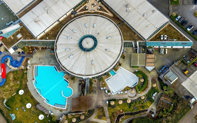 Aerial view, Maximare Erlebnistherme, adventure pool, Bad Hamm, Hamm, Ruhr area, North Rhine-Westphalia, Germany, DE, Europe, outdoor pool, leisure facility, leisure pool, leisure activities, leisure park, leisure centre, aerial view, aerial photography, aerial photography, pool, swimming pool, swimming pool, overview, bird's-eye view, overview