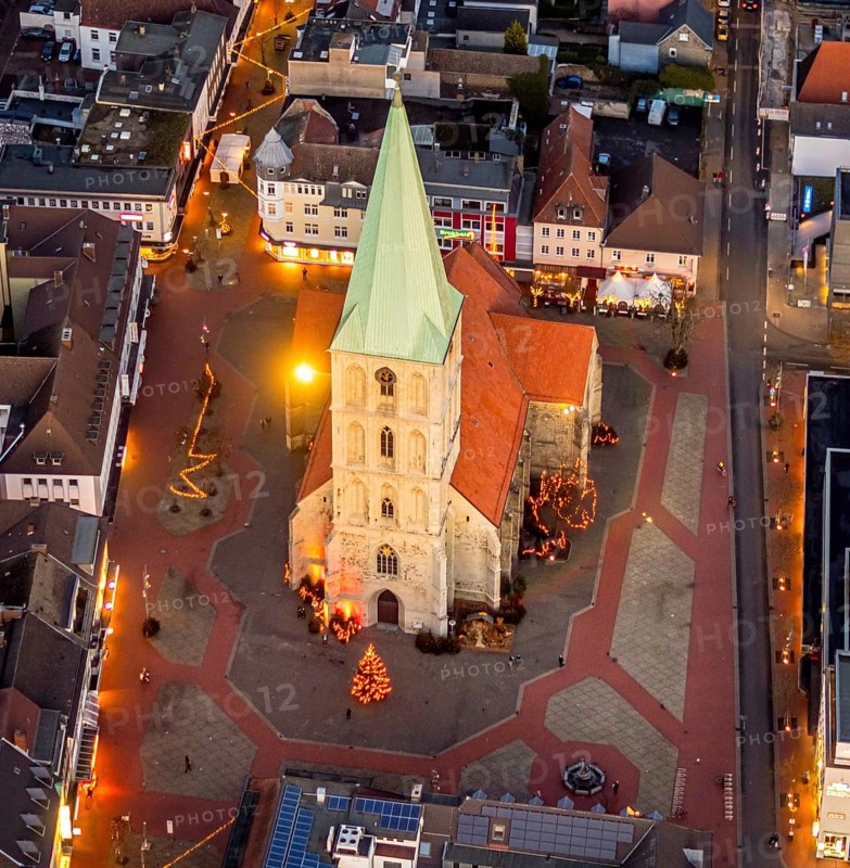 Aerial view, city centre Hamm, Pauluskirche, market place without Christmas market, centre, Hamm, Ruhr area, North Rhine-Westphalia, Germany