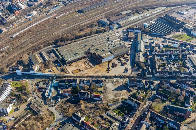 Aerial photo, demolition work WDI Westfälische Drahtindustrie GmbH, Wilhelmstraße, Hamm, Ruhr area, North Rhine-Westphalia, Germany, demolition work, railway tracks, construction area, construction site, construction project, construction site, DE, Europe, aerial photo, aerial photography, aerial photography, overview, bird's-eye view, birds-eyes view, overview