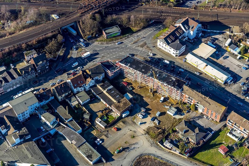 Aerial view, new construction, residential buildings Heessener Straße, corner Münsterstraße, Hamm, Ruhr area, North Rhine-Westphalia, Germany, railway subway, construction work, construction area, building site, building plots, construction project, construction site, DE, Europe, property tax, real estate, capacity requirements, aerial photograph, aerial photography, aerial photography, apartment buildings, new construction, overview, bird's eye view, residential complex, living and living, residential area, residential buildings, quality of living, birds-eyes view, overview